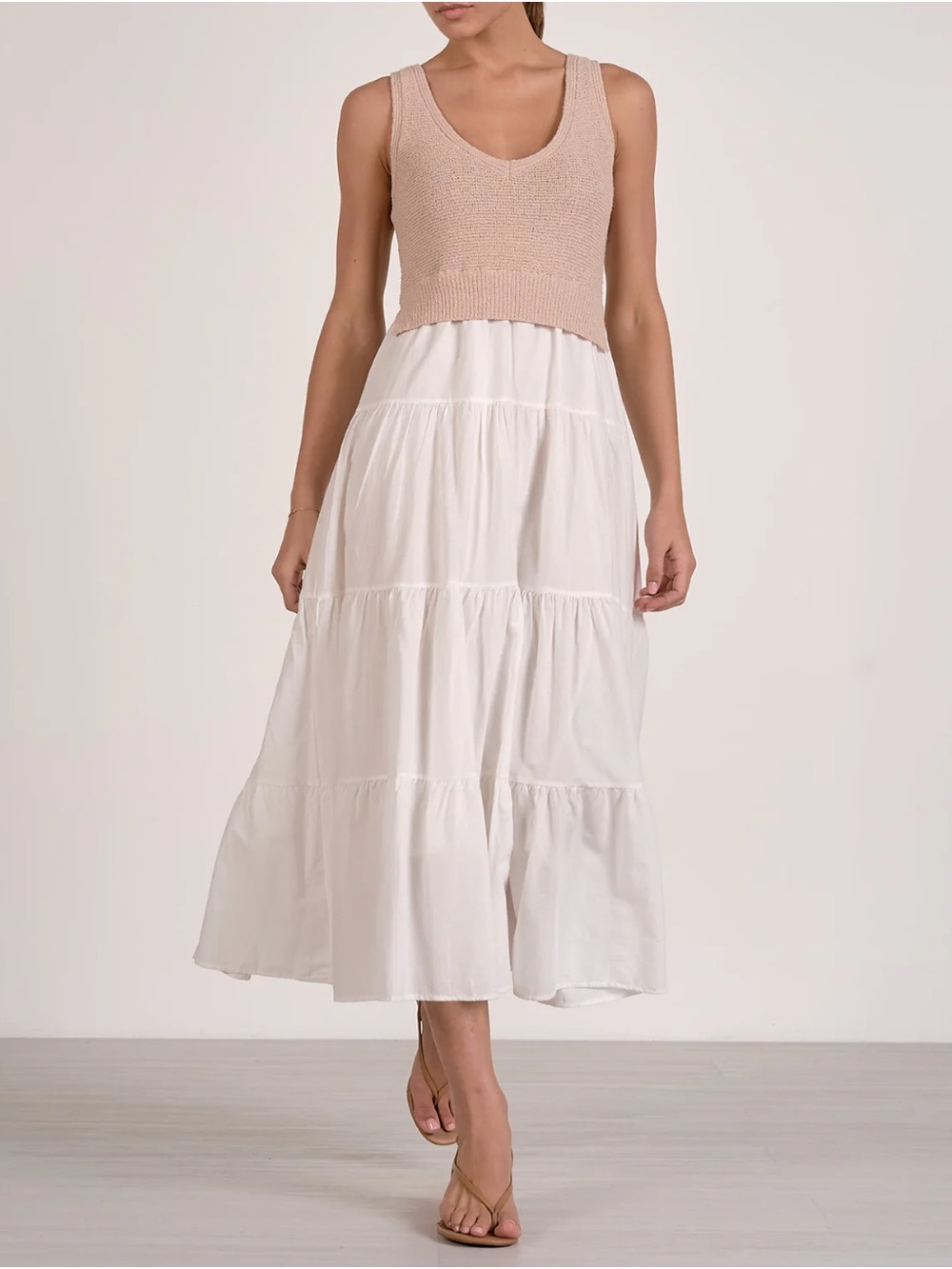 Elan White Tiered Midi Skirt